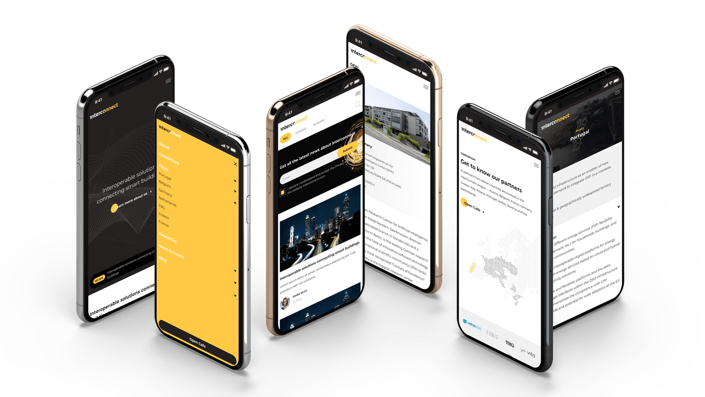 Mobile UI UX design views of interconnect project of INESC-TEC
